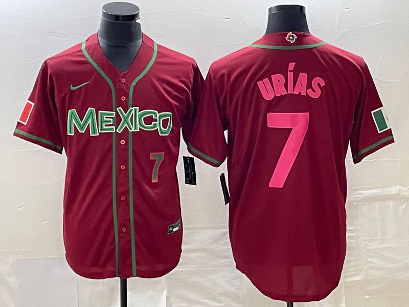 Men 2023 World Cub Mexico #7 Urias Red pink Nike MLB Jersey2